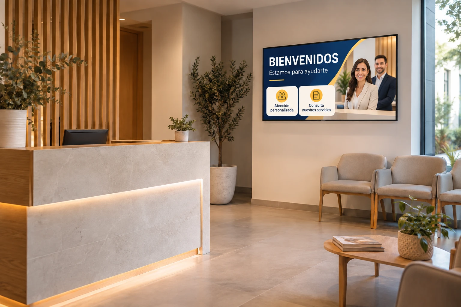 Imagen ilustrativa de una pantalla informativa en recepción